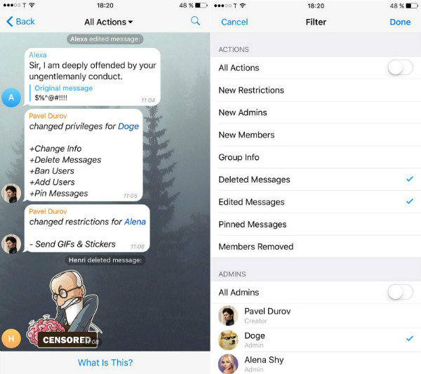 ویژگی های نسخه جدید تلگرام