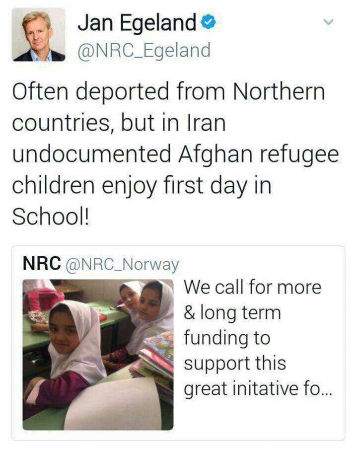 تمجید توئیتری دبیرکل شورای پناهجویان نروژ از ایران