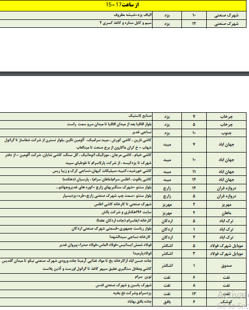 زمانبندی قطع برق امروز پنجشنبه 11 مردادماه در استان یزد+جدول