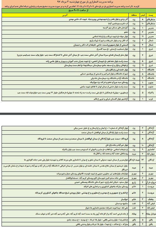 زمانبندی قطع برق امروز چهارشنبه سوم  مردادماه در استان یزد+جدول
