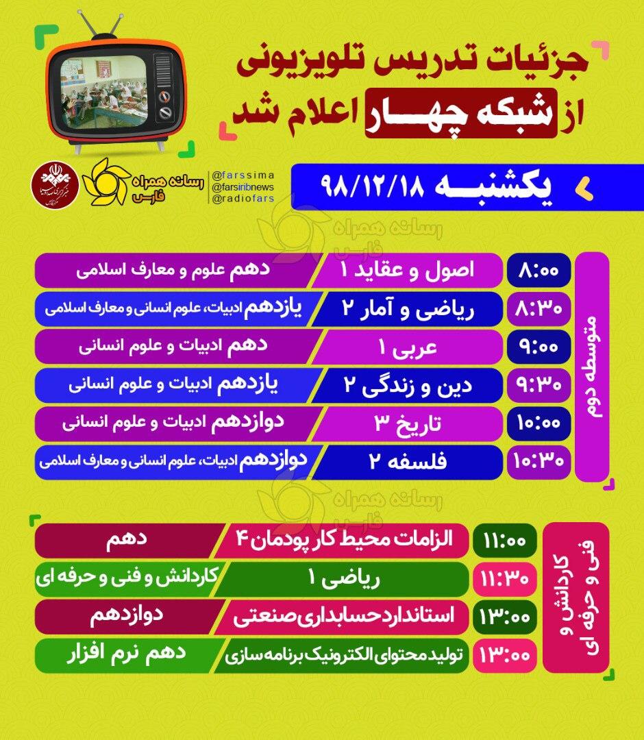 جدول زمانی پخش زنده دروس امروز