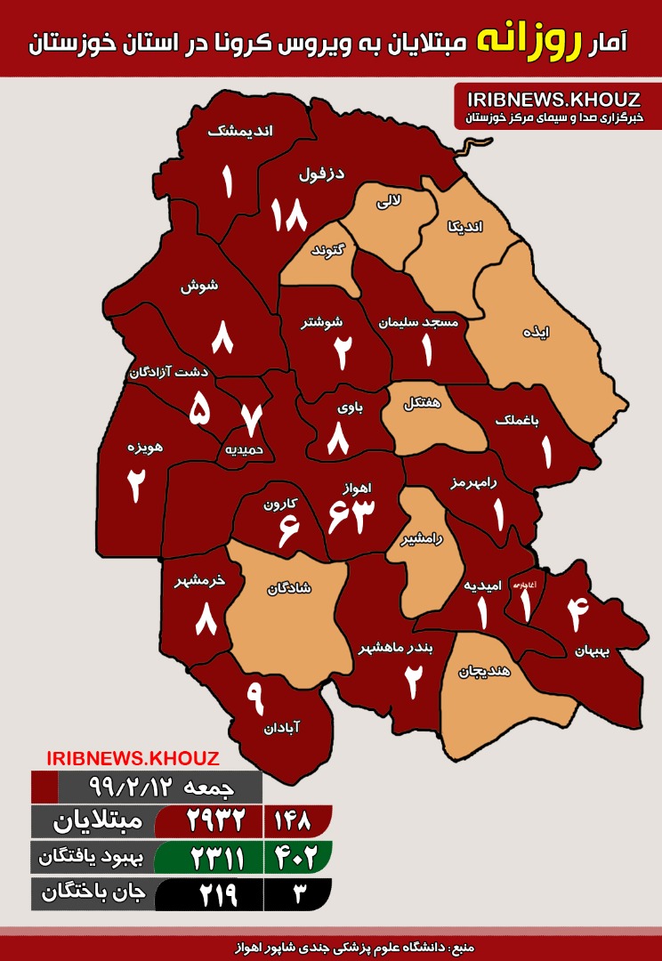 شناسایی 148 بیمار مبتلا به کوئید 19 در خوزستان