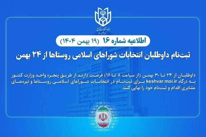 آغاز ثبت‌نام داوطلبان انتخابات شورا‌های اسلامی روستا‌ها از ۲۴ بهمن‌ماه