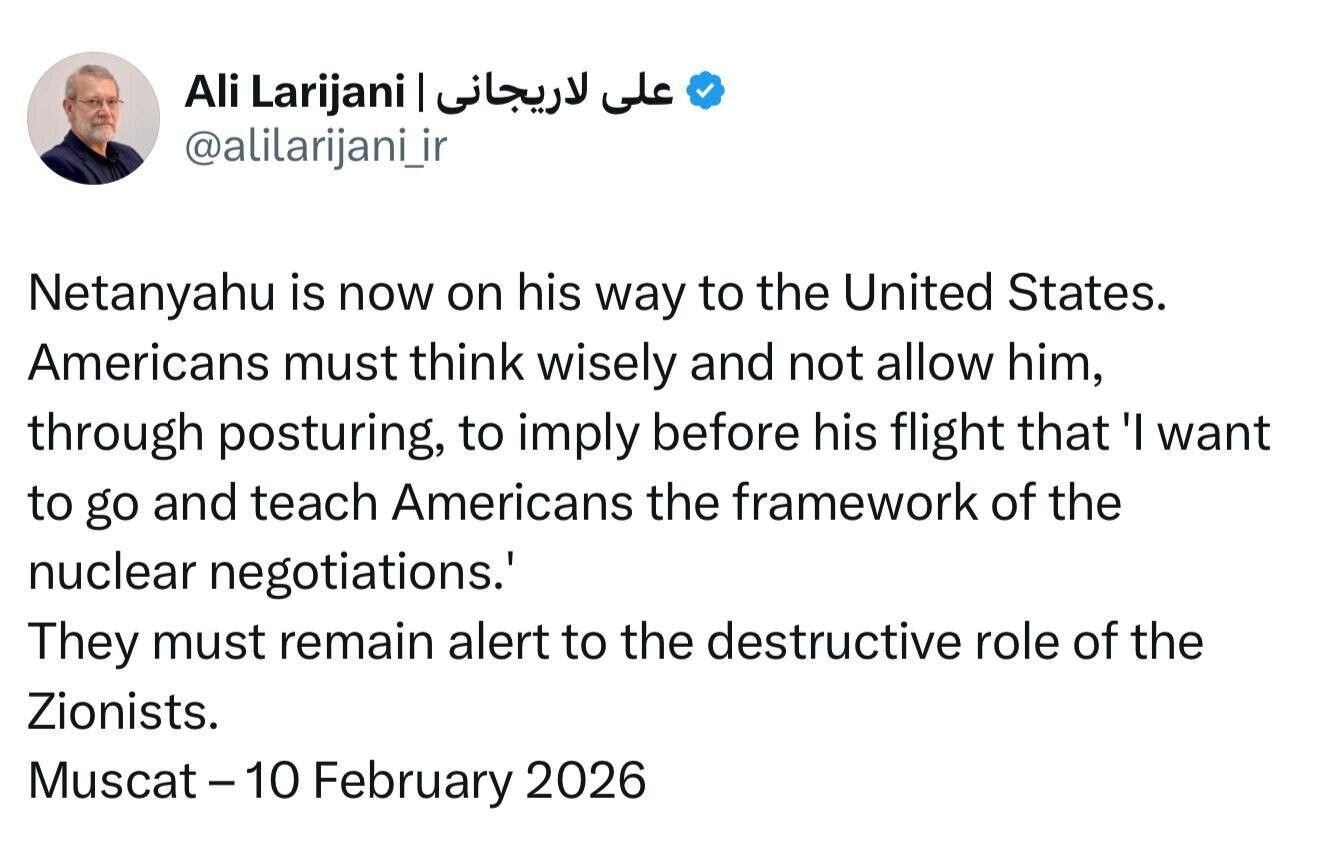 واکنش لاریجانی به سفر نتانیاهو به آمریکا