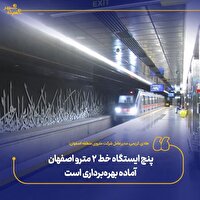 پنج ایستگاه خط ۲ مترو اصفهان بهره‌برداری می‌شود