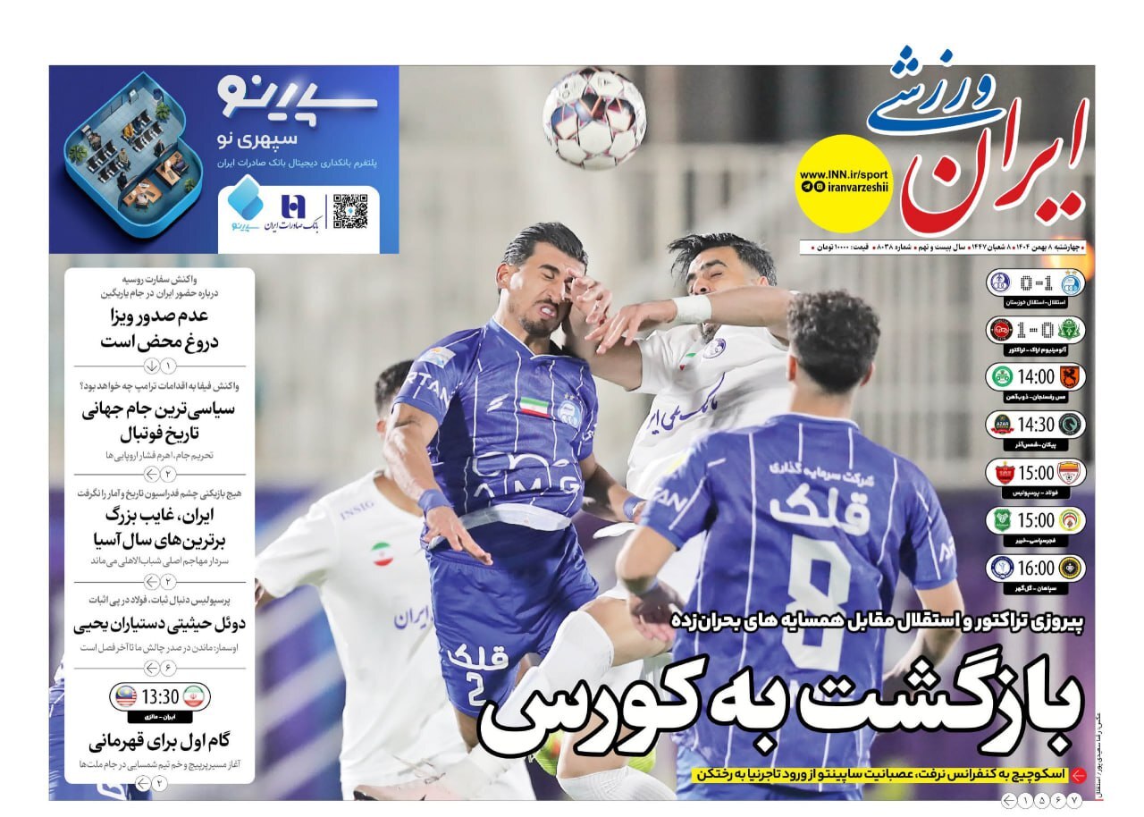 نیم صفحه نخست روزنامههای ورزشی ۸ بهمن نیم صفحه نخست روزنامههای ورزشی ۸ بهمن
