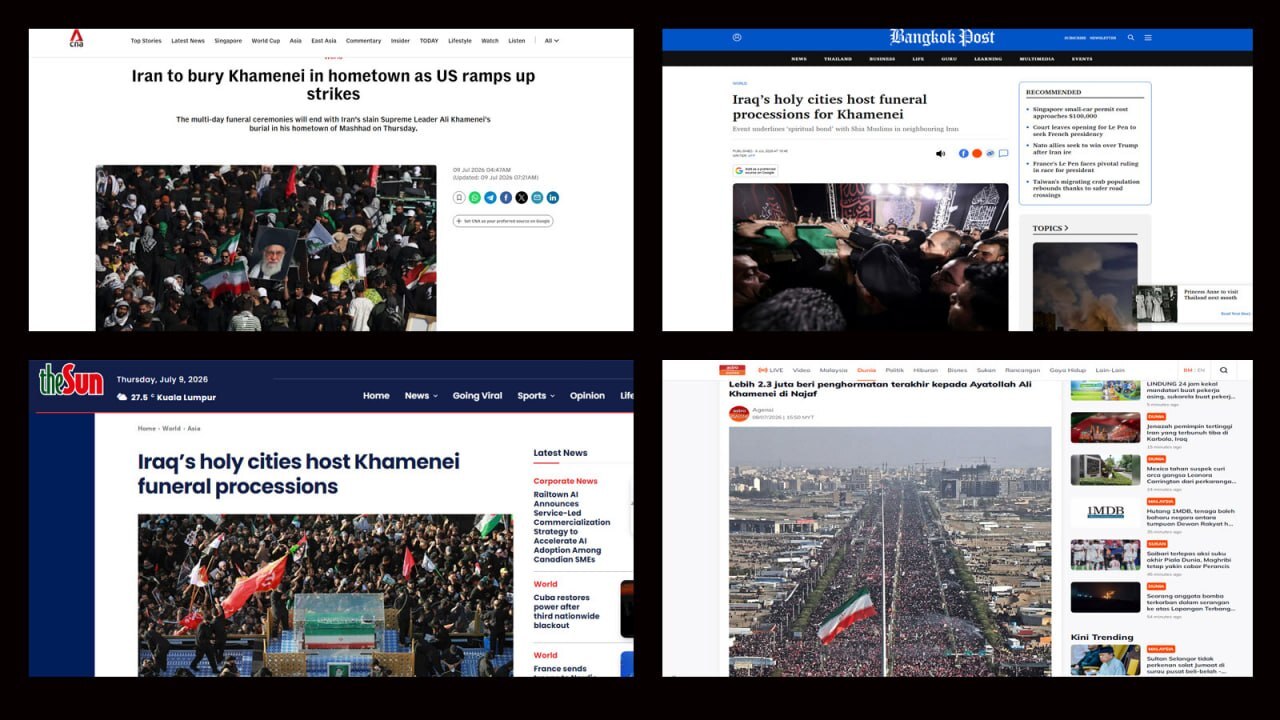 بازتاب گسترده مراسم وداع با رهبر شهید در رسانههای جنوب شرق آسیا بازتاب گسترده مراسم وداع با رهبر شهید در رسانههای جنوب شرق آسیا