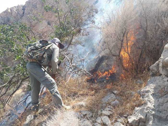آتش در مراتع منطقه حفاظت شده خاییز همچنان می سوزاند